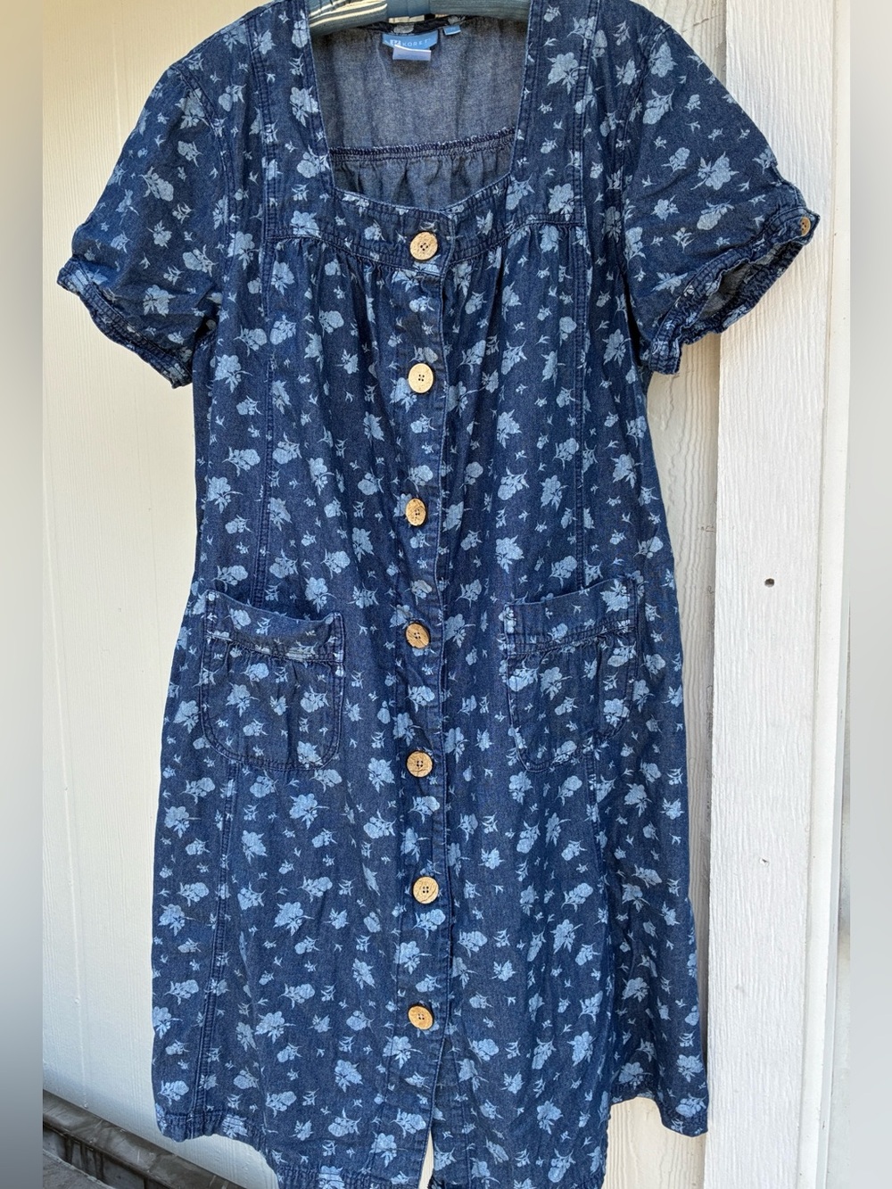 Vintage Koret denim dress with oversized wood-like buttons